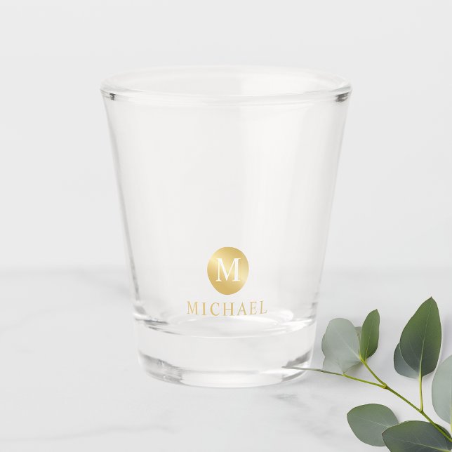 Luxury White  and Gold Personalized Monogram Shot Glass (Creator Uploaded)