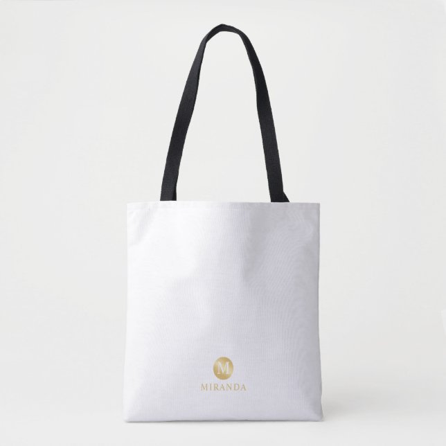 Luxury White and Gold Personalized Monogram Tote Bag (Front)