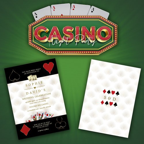 Luxury White Black Casino Vegas Poker Wedding  Invitation