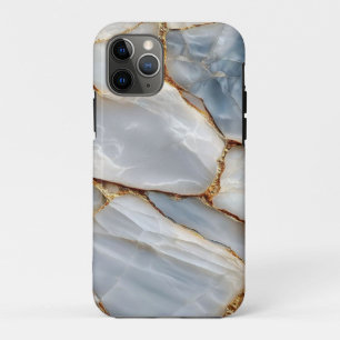 Luxury White Blue Marble & Gold Veins Agate Stone iPhone 11 Pro Case