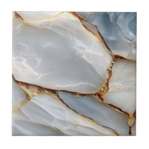 Luxury White Blue Marble & Gold Veins Agate Stone Ceramic Tile