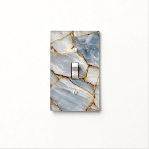 Luxury White Blue Marble & Gold Veins Agate Stone Light Switch Cover