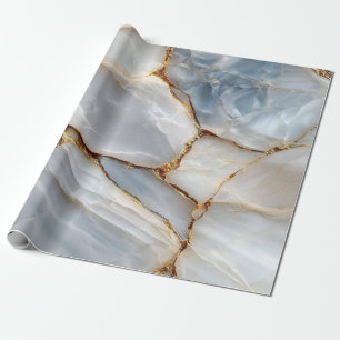 Luxury White Blue Marble & Gold Veins Agate Stone  Wrapping Paper