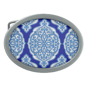 Luxury white-blue, Turkish ornament. Belt Buckle