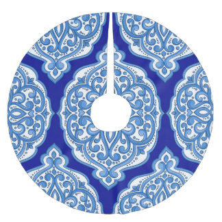 Luxury white-blue, Turkish ornament. Brushed Polyester Tree Skirt