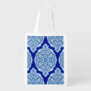 Luxury white-blue, Turkish ornament. Grocery Bag