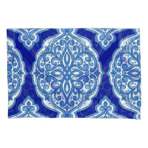 Luxury white-blue, Turkish ornament. Pillow Case