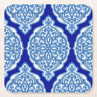 Luxury white-blue, Turkish ornament. Square Paper Coaster