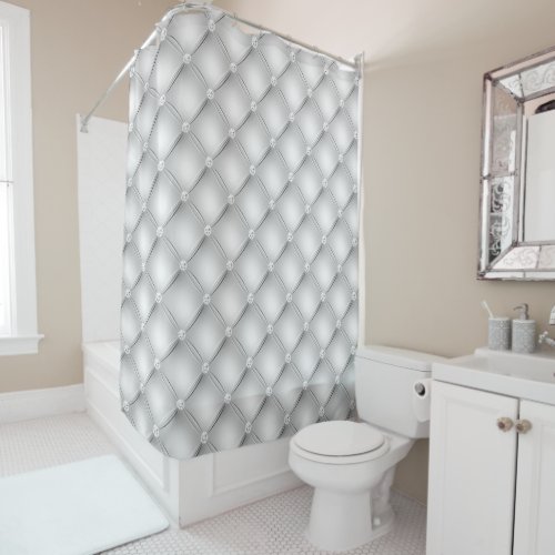 Luxury White Diamond Tufted Pattern Shower Curtain