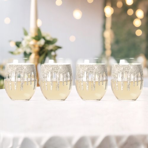 Luxury white elegant gold glitter drips stemless wine glass