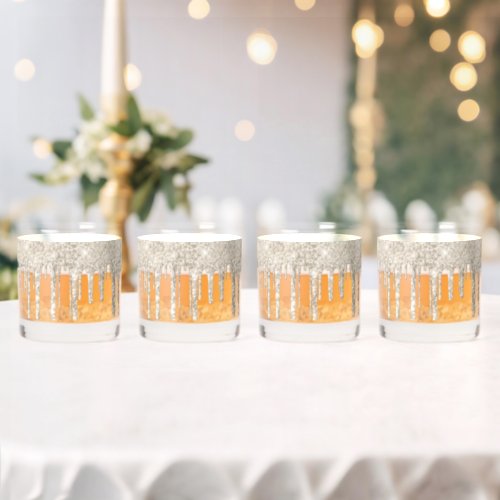 Luxury white elegant gold glitter drips whiskey glass