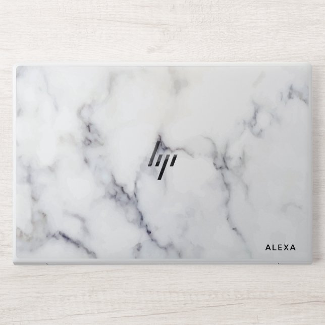 Luxury white faux marble texture HP laptop skin (Front)