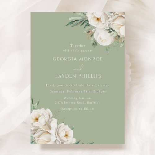 Luxury White Floral Premium Sage Wedding Invitation