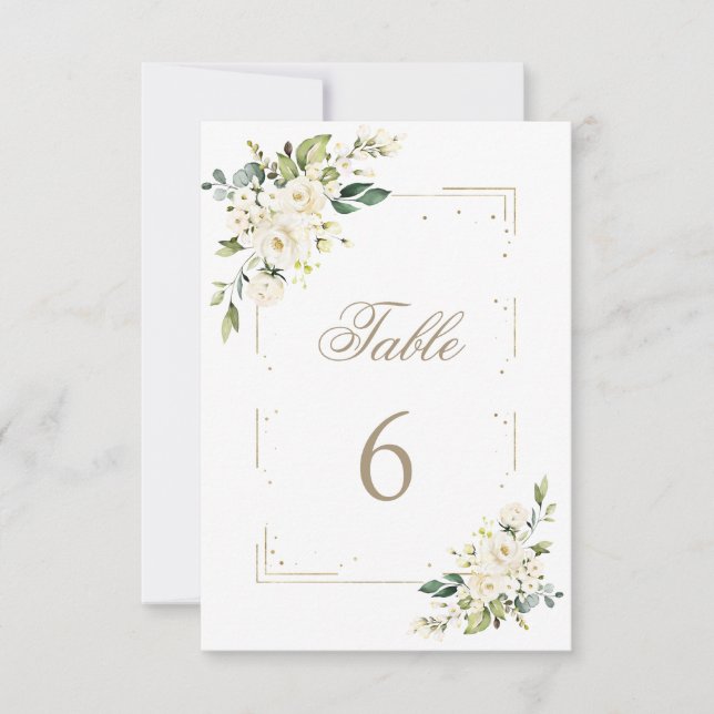 Luxury White Flowers Gold Baptism Table Number (Front)
