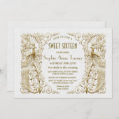 Luxury White Gold Art Deco Peacocks Sweet Sixteen Invitation (Front/Back)