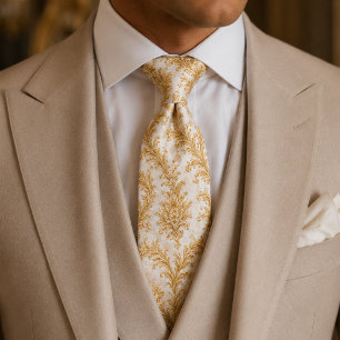 Luxury White & Gold Baroque Wedding Neck Tie