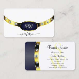 Luxury White Gold Blue with Monogram Professional  Business Card