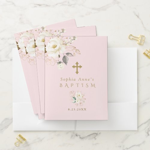 Luxury White Gold Floral Baptism Photo Album Pocket Folder