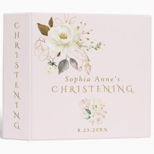 Luxury White Gold Floral Christening Photo Album 3 Ring Binder