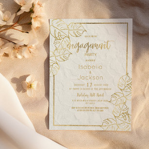 Luxury white gold french floral lace Engagement Invitation