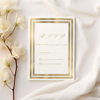 Luxury white gold geometric frame RSVP Invitation