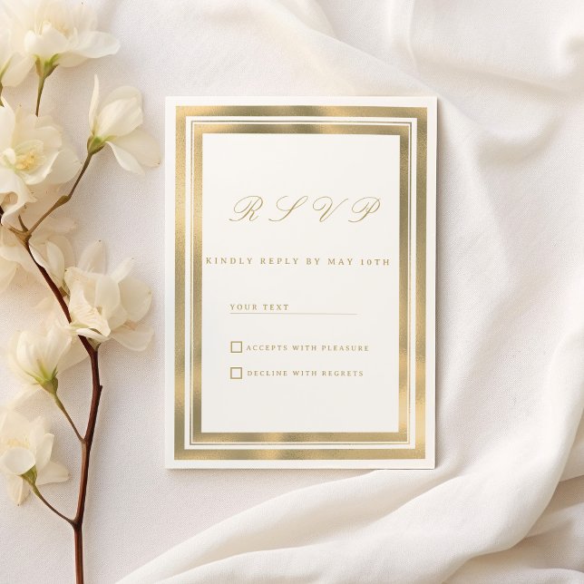 Luxury white gold geometric frame RSVP Invitation (Luxury white gold geometric frame RSVP )