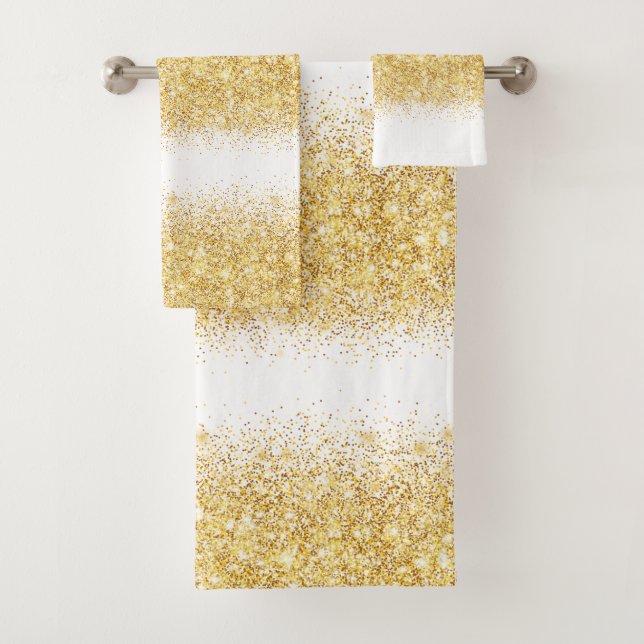 Luxury White Gold Glitter Bath Towel Set (Insitu)