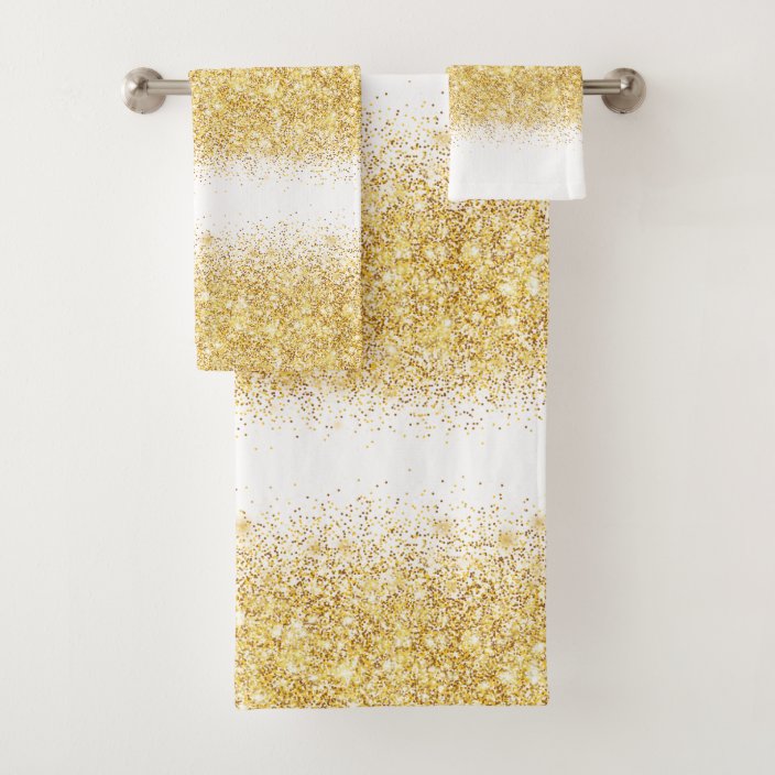 Luxury White Gold Glitter Bath Towel Set