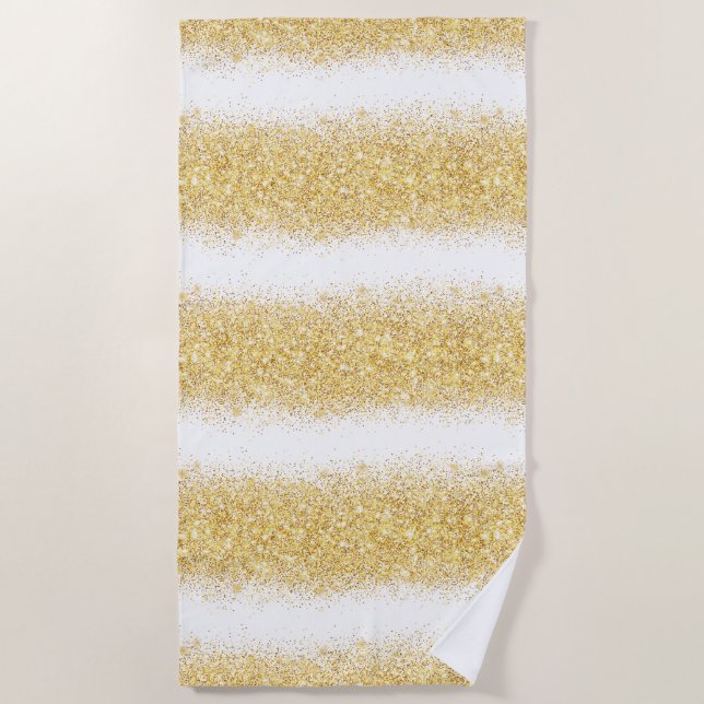 Luxury White Gold Glitter Beach Towel (Front)