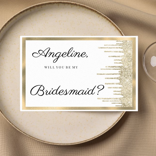 Luxury white gold glitter drips Bridesmaid  Invitation (Luxury white gold glitter drips Bridesmaid )