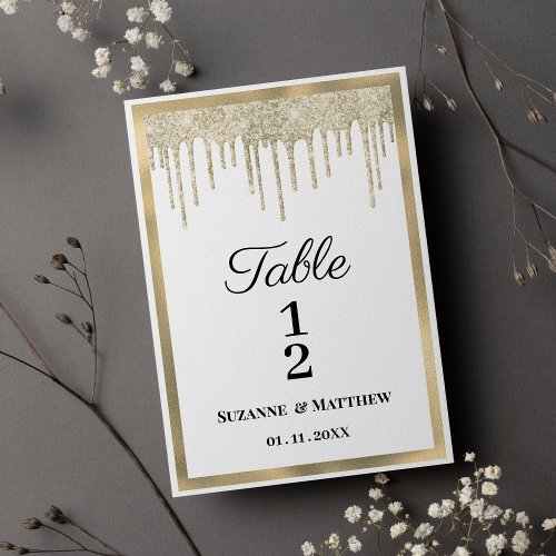 Luxury white gold glitter drips Table Numbers