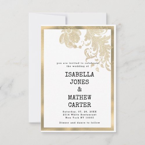 Luxury white gold glitter flowers glam wedding invitation