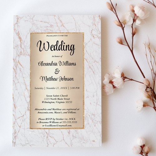Luxury white gold glitter marble glamour Wedding Invitation