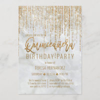 Luxury White Gold Glitter Pearl Marble Quinceañera