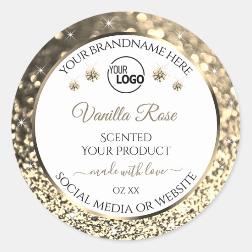 Luxury White Gold Glitter Product Labels Add Logo