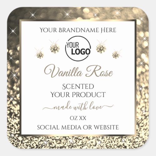 Luxury White Gold Glitter Product Labels Add Logo