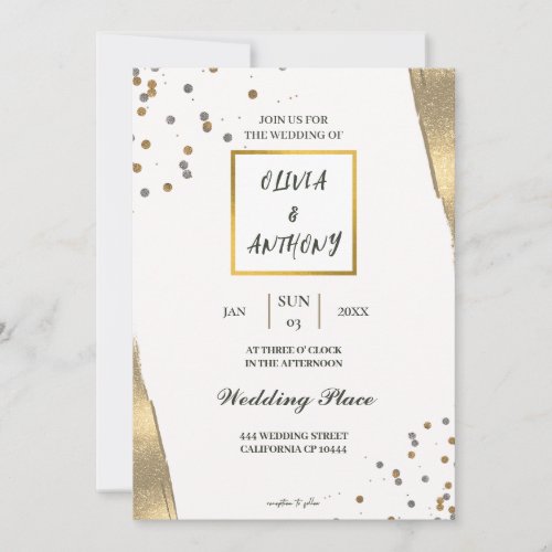 Luxury White gold glitter wedding invitation