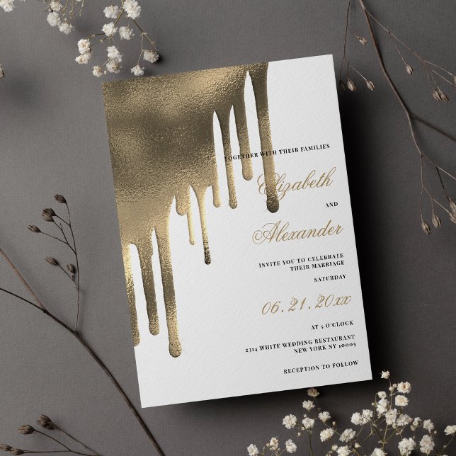  Luxury white gold gradient drips wedding theme Invitation (Luxury white gold gradient drips wedding theme Invitation)
