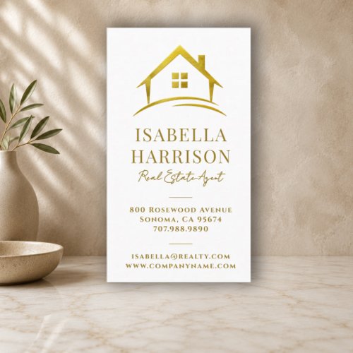 Luxury White Gold House Logo Real Estate Business Card