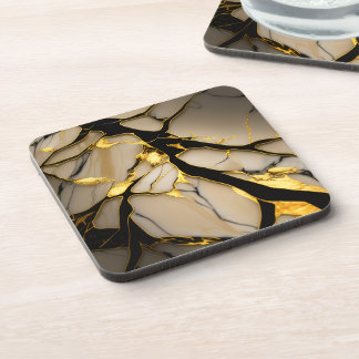 Luxury White & Gold Marble Coaster – Elegant Aesth