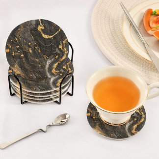 Luxury White & Gold Marble Coaster – Elegant Aesth