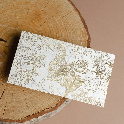 Luxury white gold marble floral business card