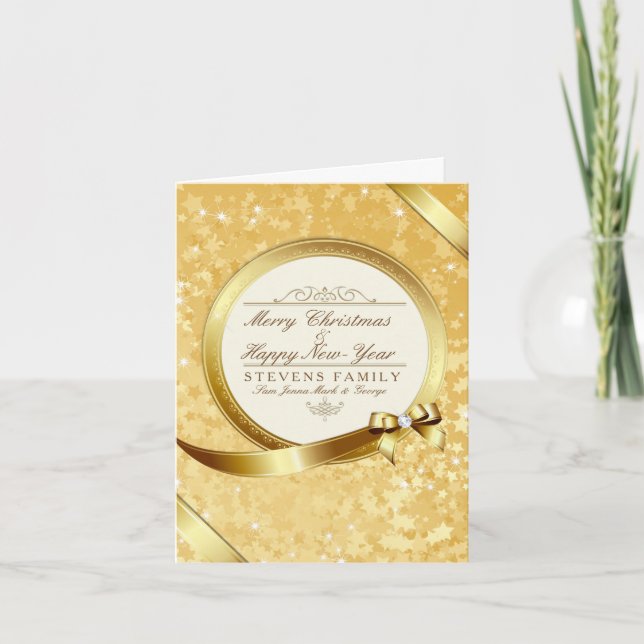 Luxury White & Gold Merry Christmas Holiday Card (Front)
