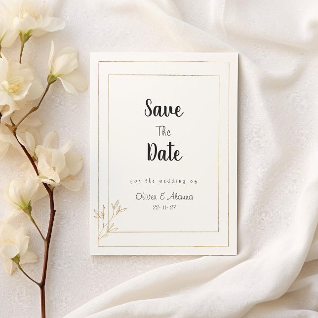 Luxury white gold minimalist floral Save The Date Invitation (Luxury white gold minimalist floral Save The Date )