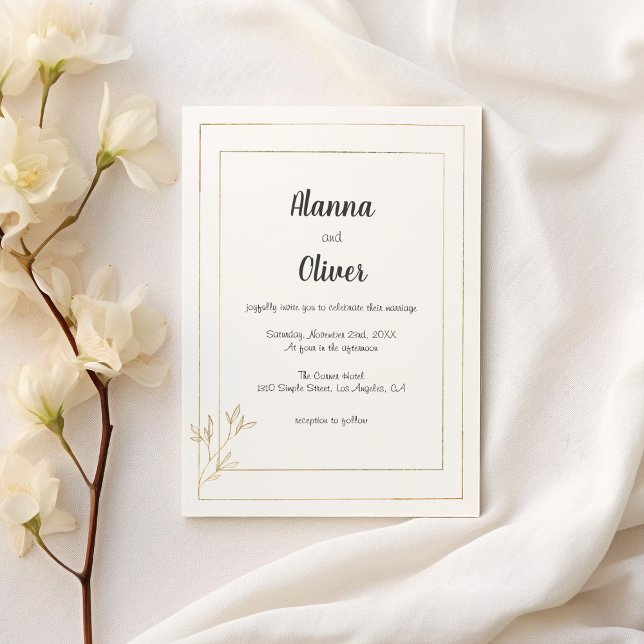 Luxury white gold minimalist floral Wedding Invitation (Luxury white gold minimalist floral Wedding )