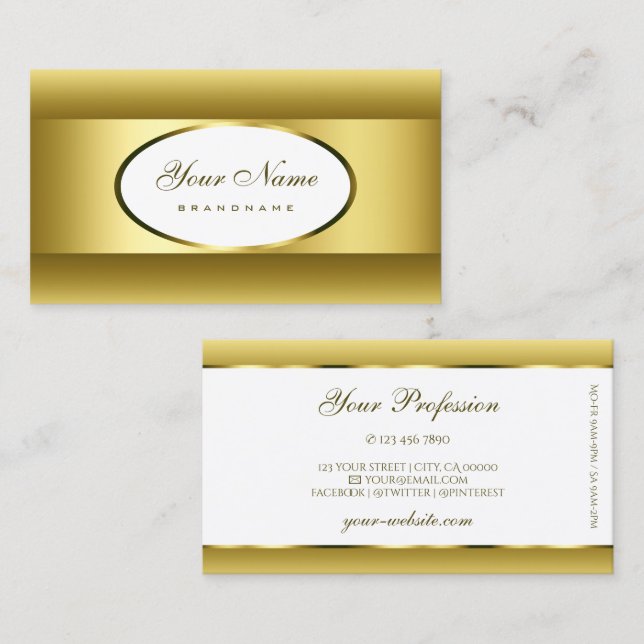 Luxury White Gold Ombre Golden Oval Decor Border Business Card (Front/Back)