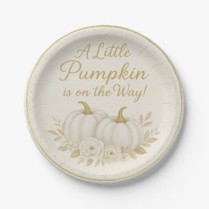Luxury White & Gold Pumpkin Baby Shower Paper Plat Plates