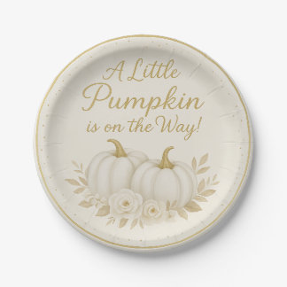 Luxury White & Gold Pumpkin Baby Shower Paper Plat Plates