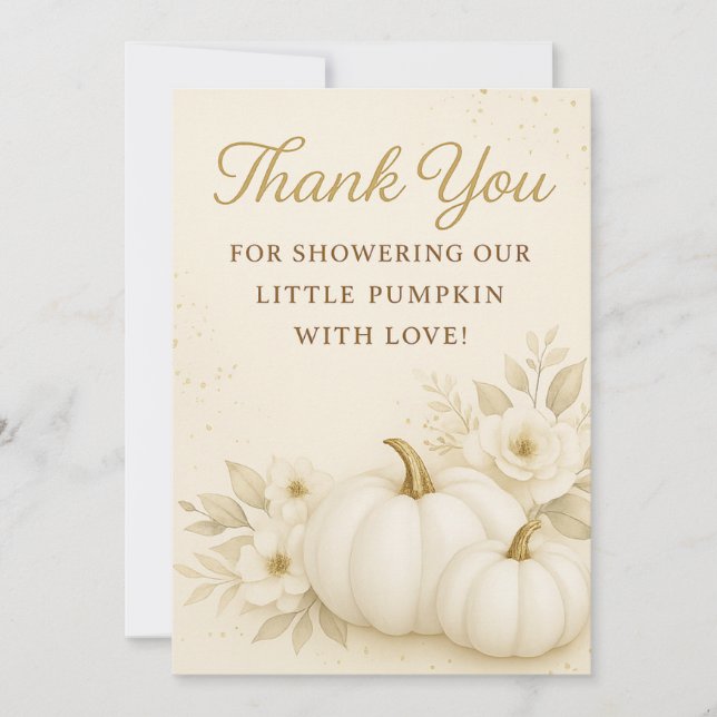 Luxury White & Gold Pumpkin Baby Shower Thank You  (Front)