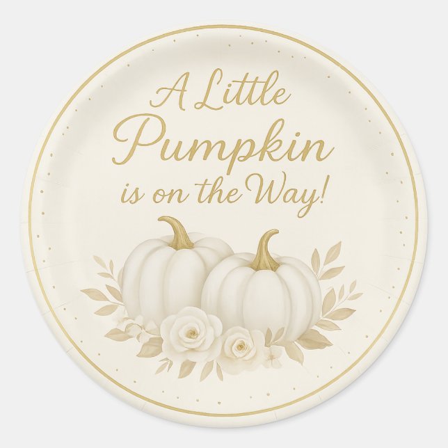 Luxury White & Gold Pumpkin Round Sticker | Fall B (Front)